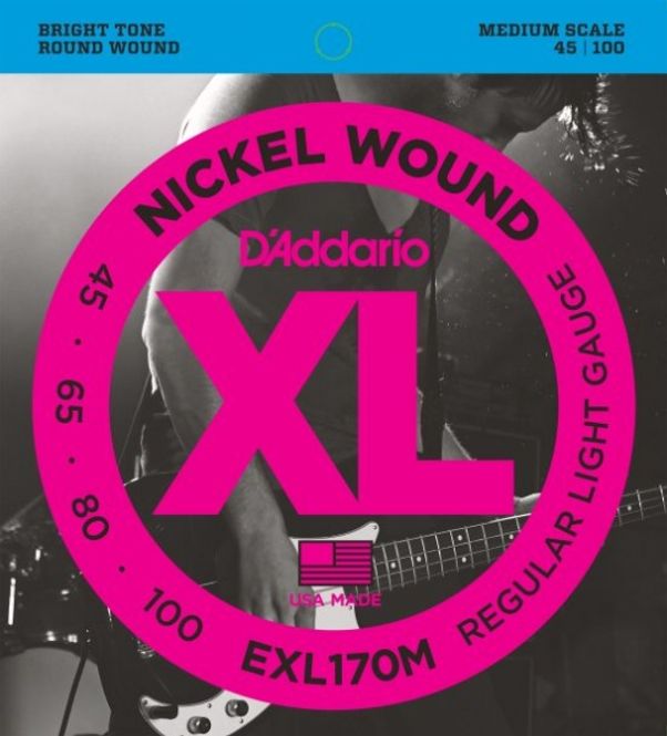 Hovedbilde D'Addario EXL170M Bass Strenger, Light/Medium Scale, 045-100
